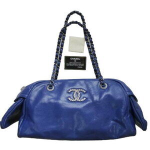 CHANEL Matelasse Caviar Chain Bag Blue Coco Mark black crossbody